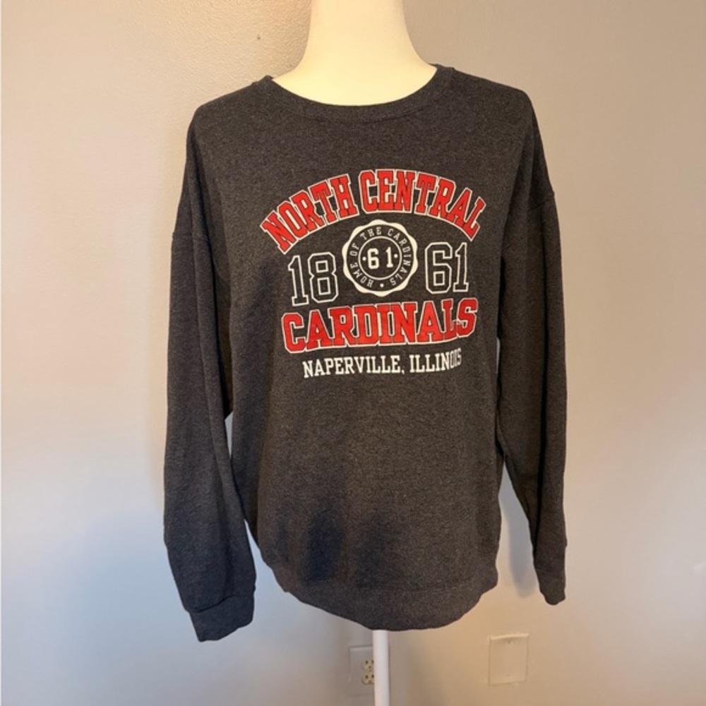 North Central Cardinals Women's Gray Crew Neck Sweater